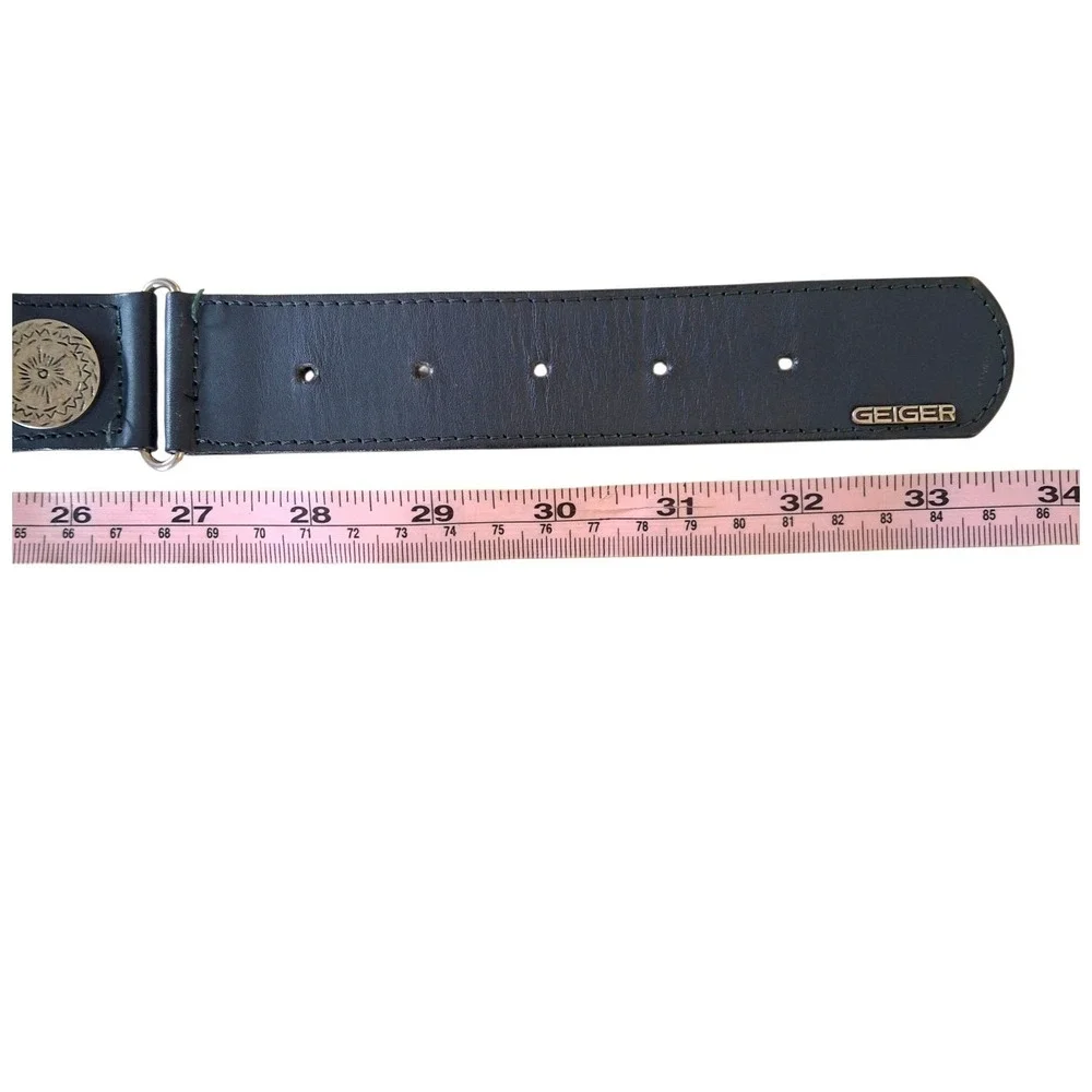 Vintage GEIGER Dark Forest Green Leather Belt Coin Accent Made in Austria 38 S/M